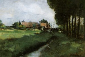 John Henry Twachtman - Landscape With Houses and Stream