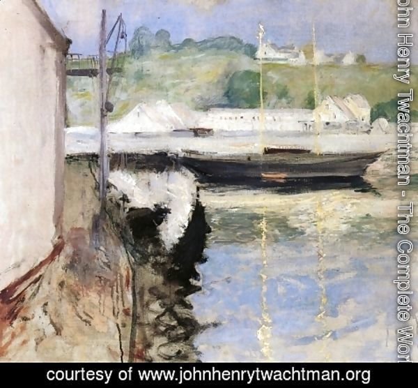 John Henry Twachtman - Fish Sheds And Schooner  Gloucester