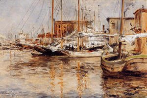 John Henry Twachtman - Oyster Boats, North River