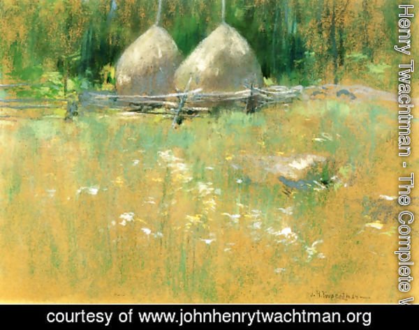 John Henry Twachtman - Haystacks At Edge Of Woods
