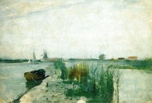 John Henry Twachtman - Scene Along A Dutch River