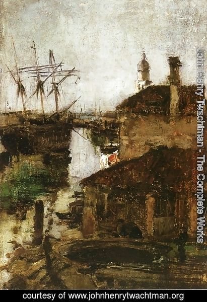 John Henry Twachtman - Ship And Dock  Venice
