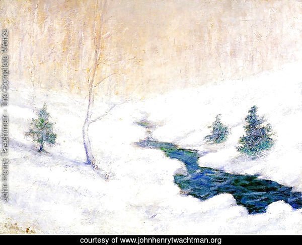Woodland Stream In A Winter Landscape