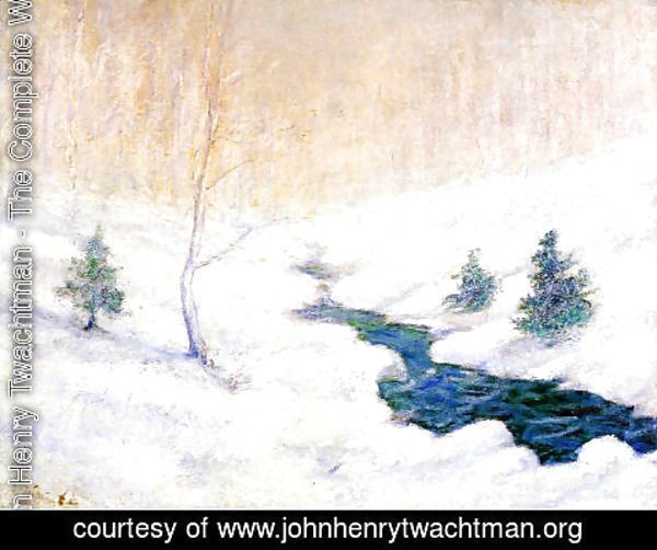 John Henry Twachtman - Woodland Stream In A Winter Landscape