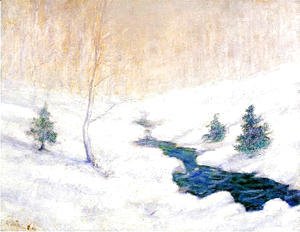 John Henry Twachtman - Woodland Stream In A Winter Landscape
